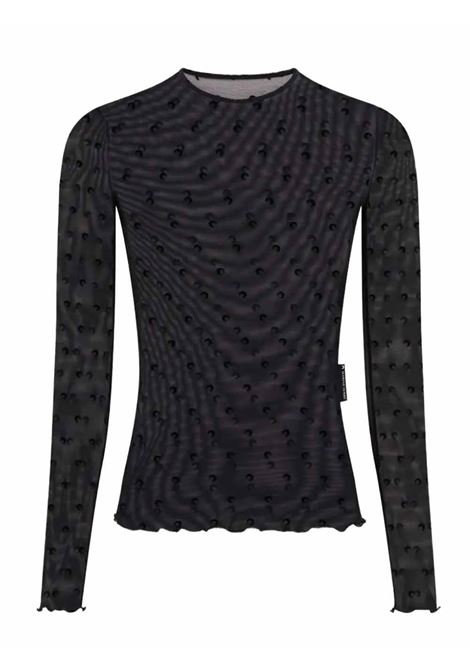 top plumetis moon mesh flock ls donna nero MARINE SERRE | WTS006CJER0107BK99